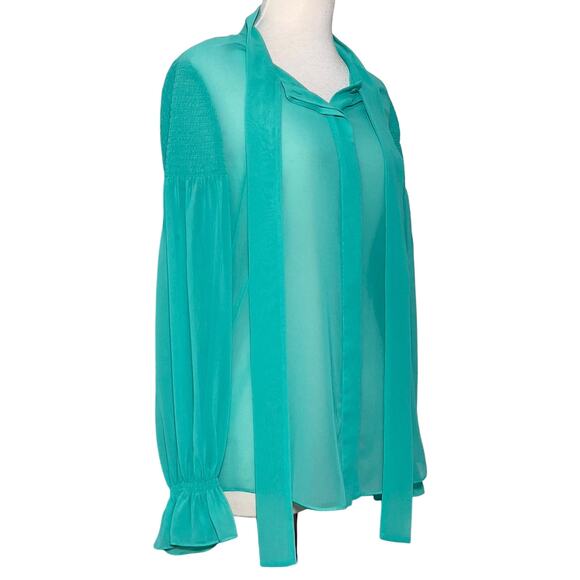 Diane von Furstenberg SZ S Teal Blue Green Long Sleeve Blouse - Picture 9 of 9